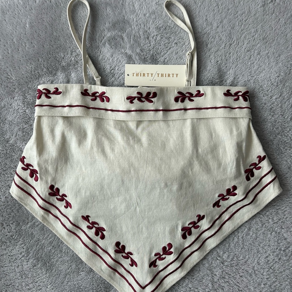 Bandana style crop top -Cream and Burgundy Embroidered